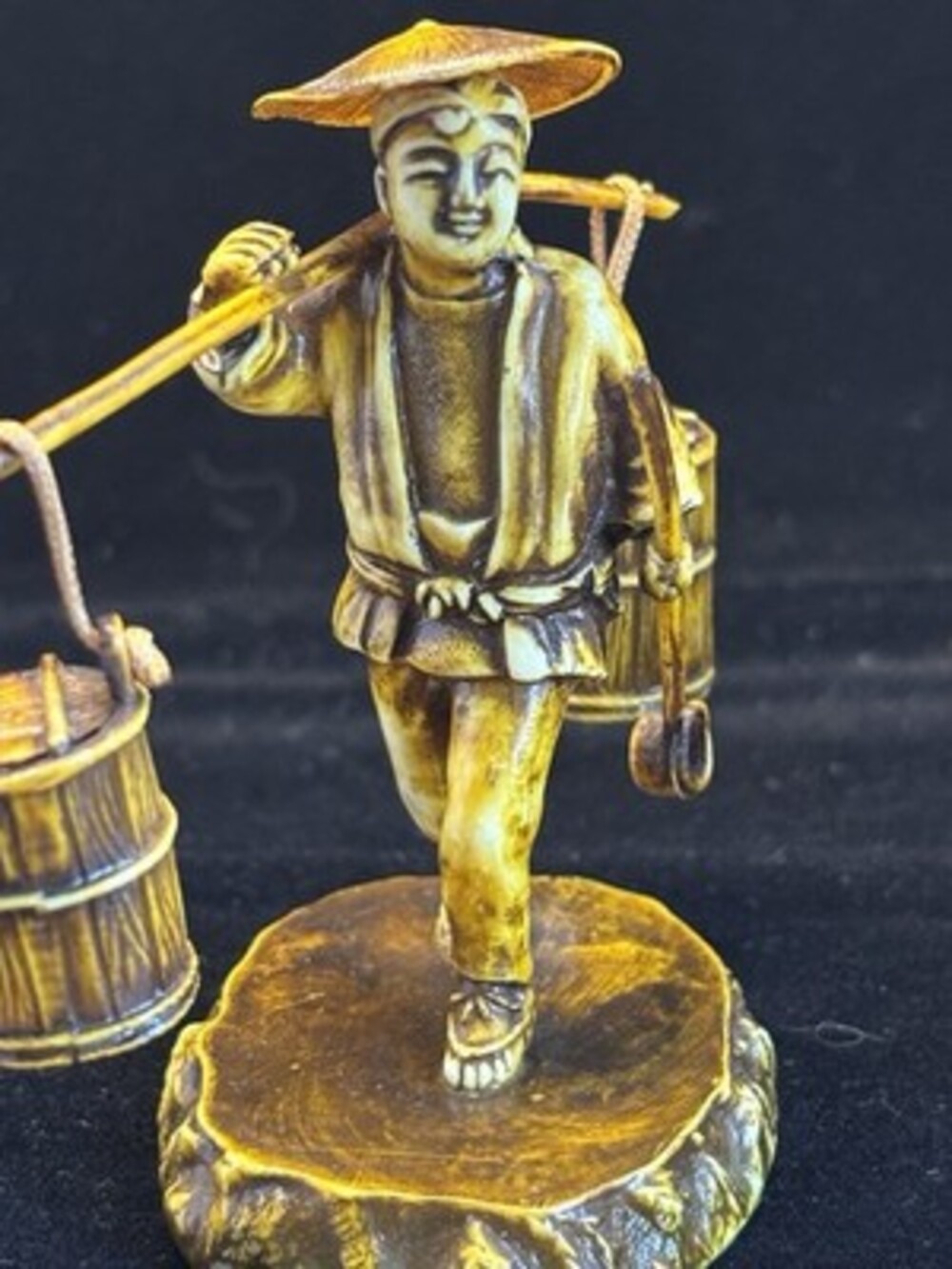 Vintage Celluloid Japanese Man Figurine Carrying Buckets Yoke